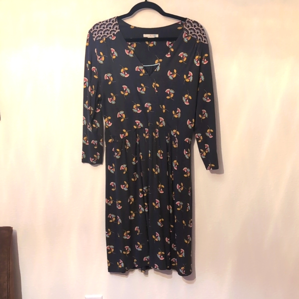 Boden Gray Print Long Sleeve Dress Size 12